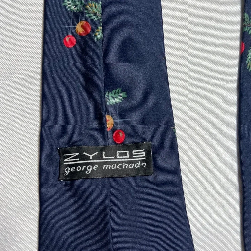 Zylos George Machado Mens Navy Blue 100% Italian Silk Santa Claus‎ Christmas Tie